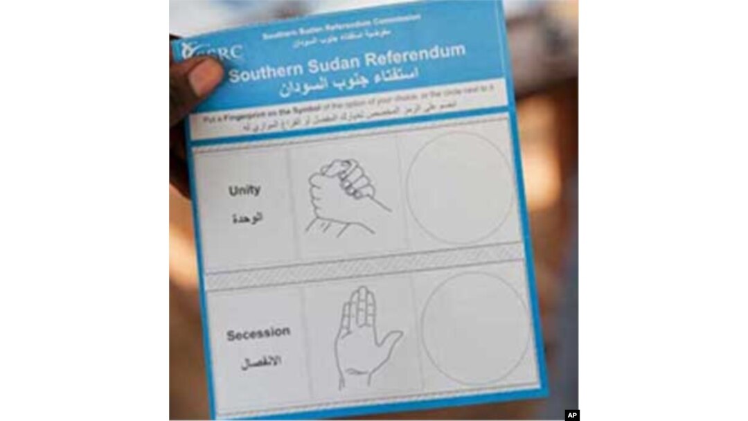 Ballot papers with illustrations for "Unity" and "Secession", the two options offered in southern Sudan's referendum on independence.