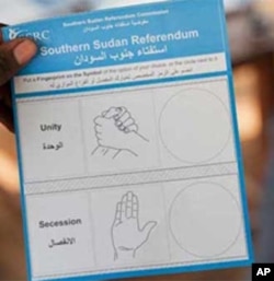 Ballot papers with illustrations for "Unity" and "Secession", the two options offered in southern Sudan's referendum on independence.