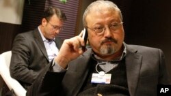 FILE - Saudi journalist Jamal Khashoggi at the World Economic Forum in Davos, Switzerland, Jan. 29, 2011. Khashoggi was a Saudi insider. He rubbed shoulders with the Saudi royal family and supported its efforts to nudge the entrenched ultraconservative clerics to accept reforms. 