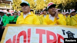 Hình tư liệu - Các nông dân tham gia biểu tình chống lại việc Nhật Bản tham gia đàm phán TPP ở Tokyo.