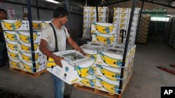 A worker stacks bananas to be exported in Ciudad Hidalgo, Mexico, May 31, 2019. President Donald Trump plans to put 5% tariffs on Mexican imports starting June 10 and then push them higher if the Mexicans don’t halt the surge of Central American migrants across the U.S. border.