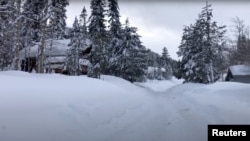 A thick layer of snow is seen around Placer County, California, Dec. 28, 2021. (Jessica Boyles via Reuters)