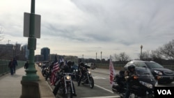 About 200 members of Bikers for Trump participated in an organized ride that began about 30 minutes outside Washington, in Dale City, Virginia, Jan. 19, 2017. (J. Fatzick/VOA)