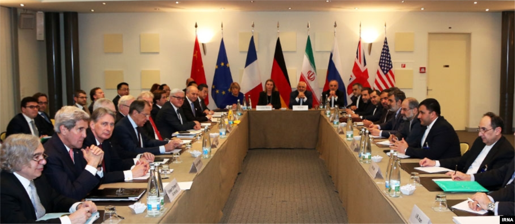 Members of the the P5 + 1 congregate for the Iran nuclear negotiations, Lausanne, Switzerland, March 30, 2015.