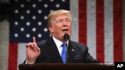 President Donald Trump delivers his first State of the Union address in the House chamber of the U.S. Capitol to a joint session of Congress, Jan. 30, 2018.