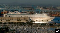 The Crown Princess cruise ship leaves the Port of Los Angeles, Feb. 5, 2016, in San Pedro, Calif.