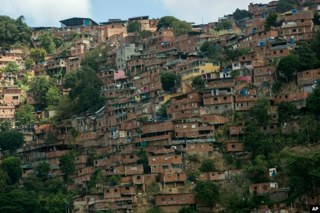 A portion of the Petare shanty town, one of Latin America's largest slums, is seen in Caracas, Venezuela, Feb. 14, 2019.