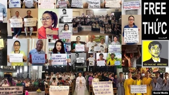 Nhiều người đồng hành tuyệt thực cùng tù nhân chính trị Trần Huỳnh Duy Thức. Facebook Tran Tuan Anh Viet.