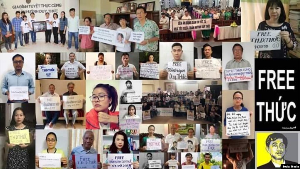 Nhiều người tranh đấu, bloggers đồng hành tuyệt thực cùng tù nhân chính trị Trần Huỳnh Duy Thức. Facebook Tran Tuan Anh Viet.