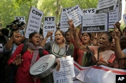 Indian students and activists participate in a protest against two recent rapes, in New Delhi, India, April 12, 2018.