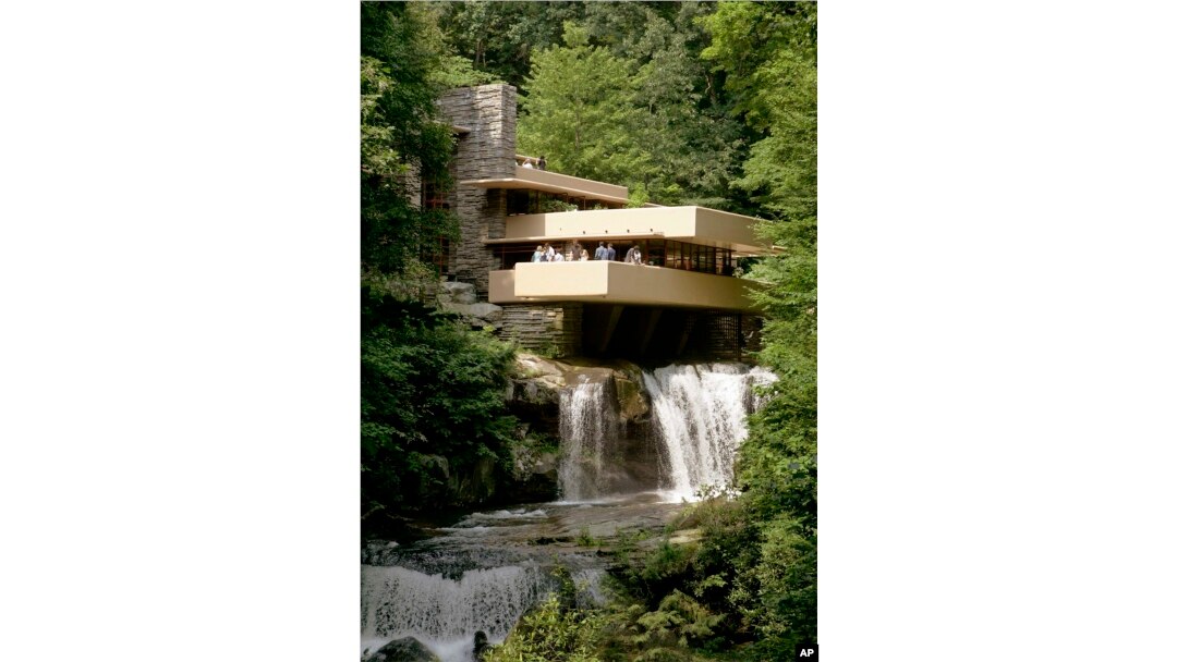Fallingwater, one of the late architect Frank Lloyd Wright's best-known works, hangs over Bear Run waterfall in Big Run, Pa., Aug. 23, 2007.