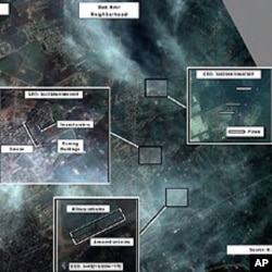 A declassified satellite image of the Syrian regime's artillery attack on the residential neighborhood of Bab Amr in Homs, February 6, 2012.