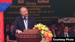 FILE - Joachim von Marschall, German Ambassador to Cambodia, participates in the inauguration of a commemorative stupa at the Tuol Sleng memorial site, Phnom Penh on March 26, 2015. (Courtesy of German Embassy Phnom Penh)