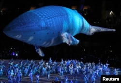 Artists perform at Carrara Stadium during the opening ceremony for the 2018 Commonwealth Games on the Gold Coast, Australia, April 4, 2018.