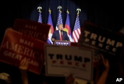 Republican presidential candidate Donald Trump speaks at a rally in Pueblo, Colorado, Oct. 3, 2016.
