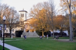 Students walk across the Spartanburg, South Carolina campus of Wofford College.