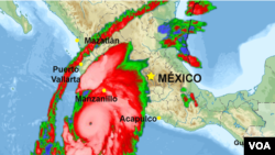 A map shows the path of Hurricane Patricia over the west coast of Mexico.