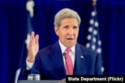 U.S. Secretary of State John Kerry delivers a speech about the Iran nuclear agreement before an audience of several hundred assembled on September 2, 2015, at the National Constitution Center in Philadelphia, Pennsylvania.