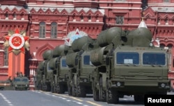 FILE - Russian S-400 surface-to-air missile systems are seen on display during a parade at Red Square in Moscow, Russia, May 9, 2015.