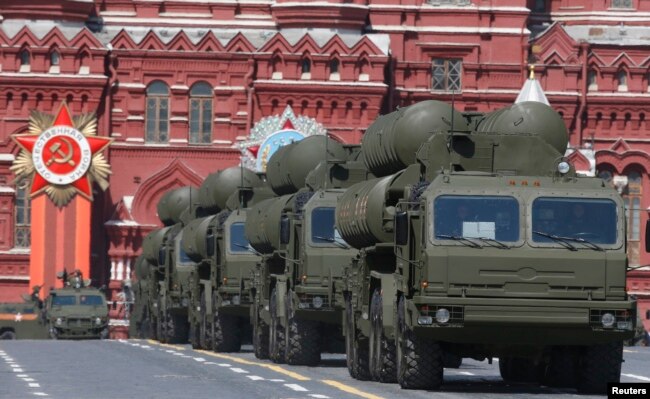 FILE - Russian S-400 surface-to-air missile systems are seen on display during a parade at Red Square in Moscow, Russia, May 9, 2015.