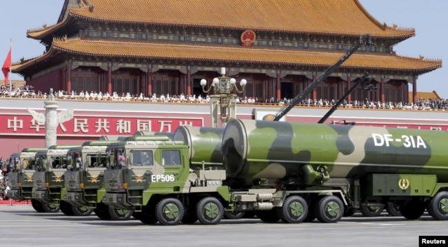 Tên lửa tầm xa DF-31A trong buổi diễu hành tại Bắc Kinh dịp kỷ niệm 70 năm kết thúc chiến tranh thế giới thứ 2.