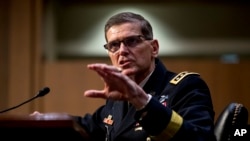 FILE - U.S. Central Command Commander Gen. Joseph Votel speaks at a Senate Armed Services Committee hearing on Capitol Hill, Feb. 5, 2019.