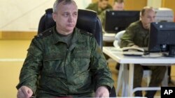 Lt.-Gen. Sergei Kuralenko, the head of the Russian military coordination center, sits at Hemeimeem air base in Syria, March 4, 2016.