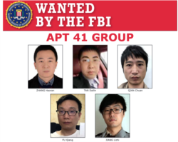 联邦调查局公布的五名被起诉的中国黑客照片，他们被控为APT 41黑客团伙成员。(2020年9月16日)