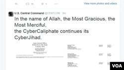 Simpatisan ISIS juga meretas akun Twitter milik US Centcom dengan pesan-pesan bahwa mereka akan meneruskan Jihad (12/1).