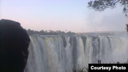 Victoria Falls and the Zambezi River, viewed from Zimbabwe.