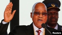 FILE - South African President Jacob Zuma takes his oath of office during his inauguration ceremony at the Union Buildings in Pretoria, May 24, 2014.
