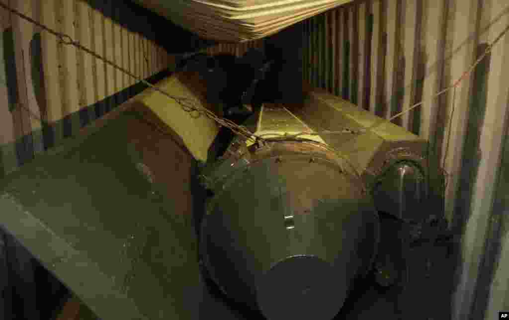 Military equipment lays in containers aboard a North Korean-flagged ship at the Manzanillo International container terminal, Colon City, Panama, July 16, 2013.