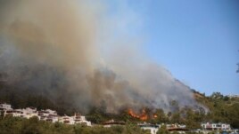 Wildfires rage Cokertme village, near Bodrum, Mugla, Turkey, Tuesday, Aug. 3, 2021. (AP Photo/Emre Tazegul)