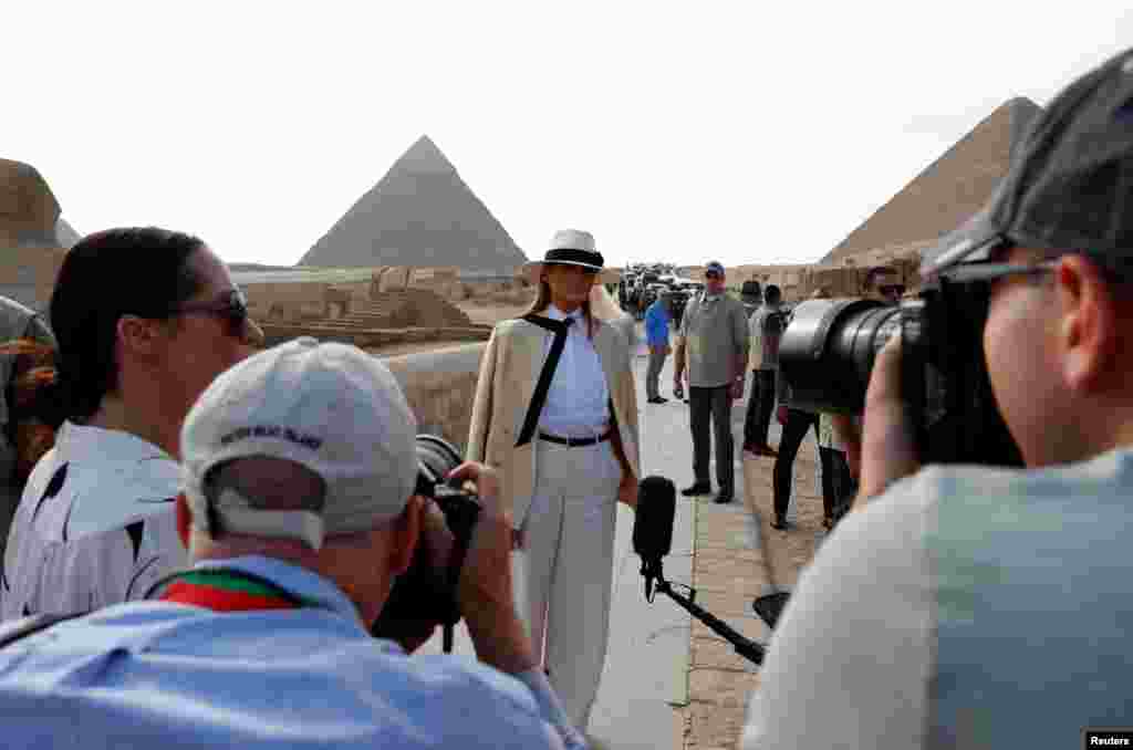 U.S. first lady Melania Trump visits the Pyramids in Cairo, Egypt, October 6, 2018.