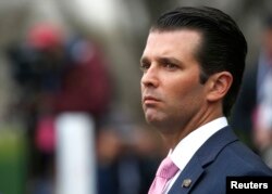 FILE - Donald Trump Jr. attends the annual White House Easter Egg Roll on the South Lawn of the White House in Washington, April 2, 2018.