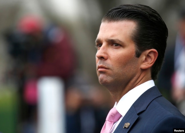 FILE - Donald Trump Jr. attends the annual White House Easter Egg Roll on the South Lawn of the White House in Washington, April 2, 2018.