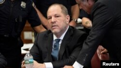 Film producer Harvey Weinstein sits during his hearing at Manhattan Criminal Court in New York, Oct. 11, 2018. 