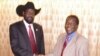 President of South Sudan Salva Kiir and VOA South Sudan in Focus host John Tanza at UN on Saturday, September 24,2011