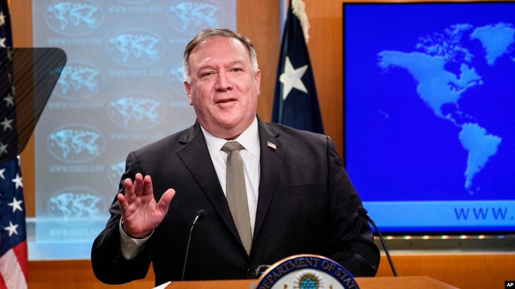 Ngoại trưởng Mike Pompeo trong cuộc họp báo ngày 2/9 ở Bộ Ngoại giao tại Washington.