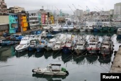 Fishing boats stationed, as they braced for super typhoon Maria in Keelung near Taipei, Taiwan, July 10, 2018.