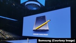 L'équipementier électronique sud-coréen Samsung a dévoilé son dernier modèle de smartphone, le Galaxy Note 9, à New York, 9 août 2018. (Twitter/Samsung)