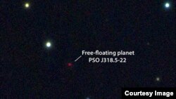 Multicolor image from the Pan-STARRS1 telescope of the free-floating planet PSO J318.5-22, in the constellation of Capricornus. The planet is extremely cold and faint, about 100 billion times fainter in optical light than the planet Venus. (N. Metcalfe & 