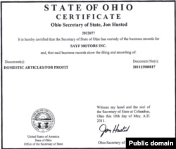 Sayf Motors Inc. registration, public record, Ohio Secretary of State