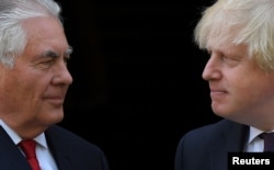 Britain's Foreign Secretary Boris Johnson meets U.S. Secretary of State Rex Tillerson at his official residence in London, Britain, May 26, 2017.