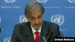 Italian Red Cross President Francesco Rocca speaking at the United Nations, May 6, 2015 (UN).