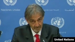 FILE - Italian Red Cross President Francesco Rocca speaks at the United Nations, May 6, 2015.
