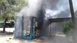 A police unit was torched by protesters in Blantyre, Malawi, Nov. 19, 2021. (Lameck Masina/VOA)