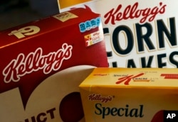FILE - Kellogg's brand food products are photographed in North Andover, Massachusetts, Oct. 31, 2012.