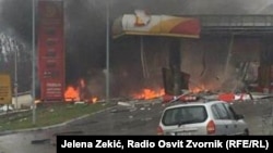 Bosnia and Herzegovina-- Gas station in smoke, Zvornik, December 23, 2019