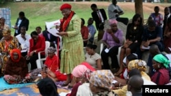 Obiageli Ezekwesili, former World Bank vice president and former Minister of Education, addresses a sit-in protest calling for the release of the abducted secondary school girls in the remote village of Chibok, at the Unity Fountain Abuja May 12, 2014. Th